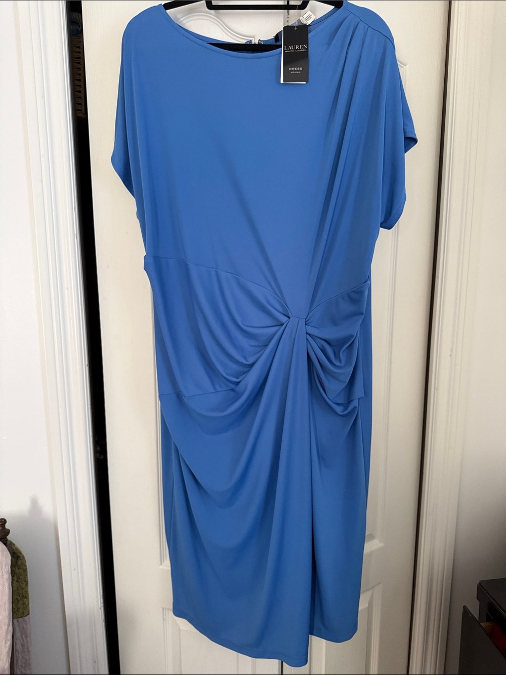Lauren Ralph Lauren Solid Blue Midi Dress with Front Twist NWT